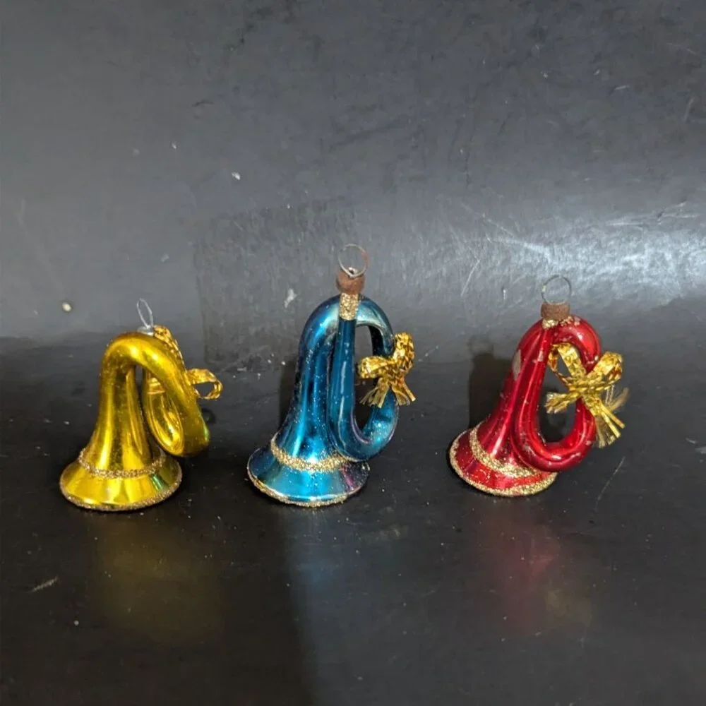 Vintage Rauch Blown Glass Christmas Tree Horn‎ Ornaments Set Of  Multicolor